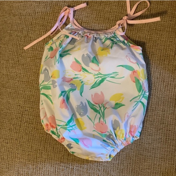 Floral Baby Bubble with Pink Tie Straps